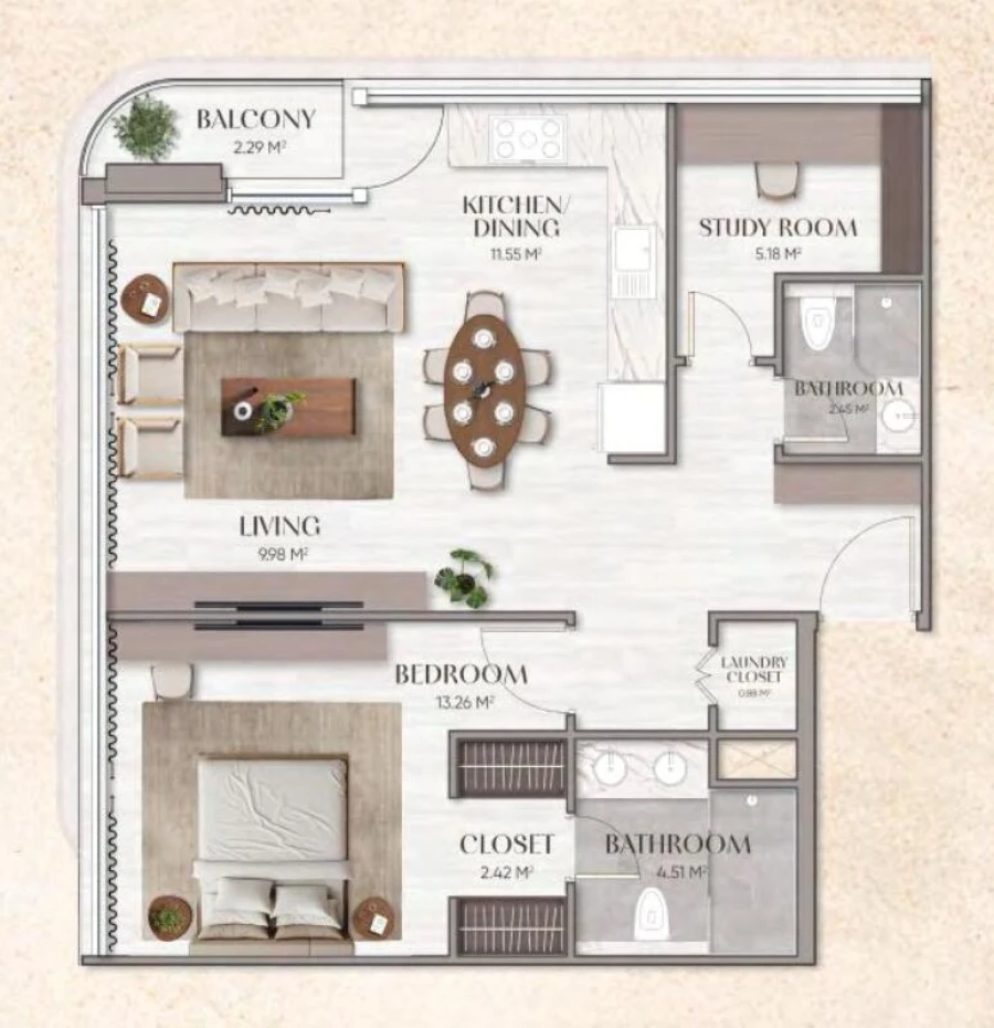 1 BR — 1 Bedroom Type B02