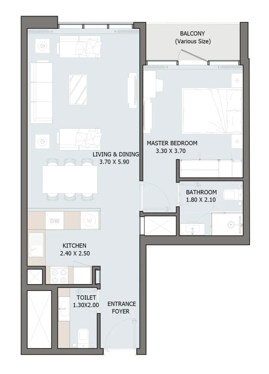 1 BR — 1 Bedroom Type B