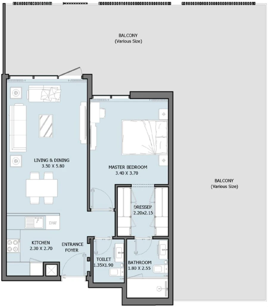 1 BR — 1 Bedroom Type B