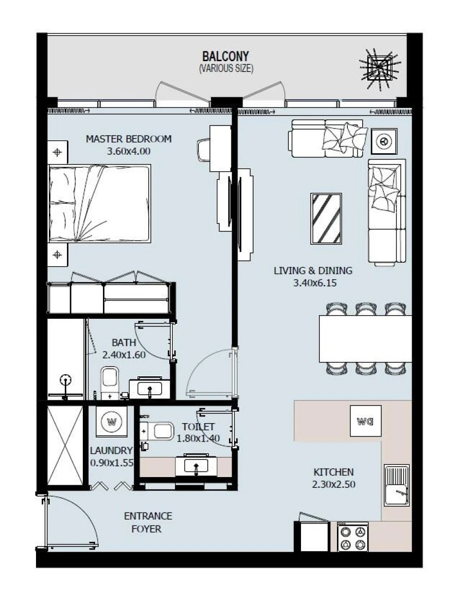 1 BR — 1 Bedroom Type B