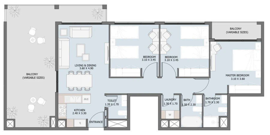 3 BR — 3 Bedroom Type A