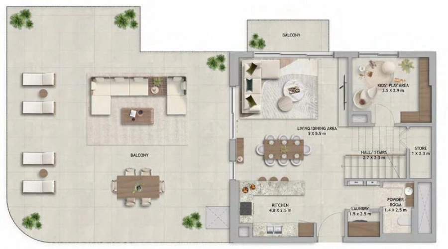 2 BR — 2 Bedroom Duplex Type 1