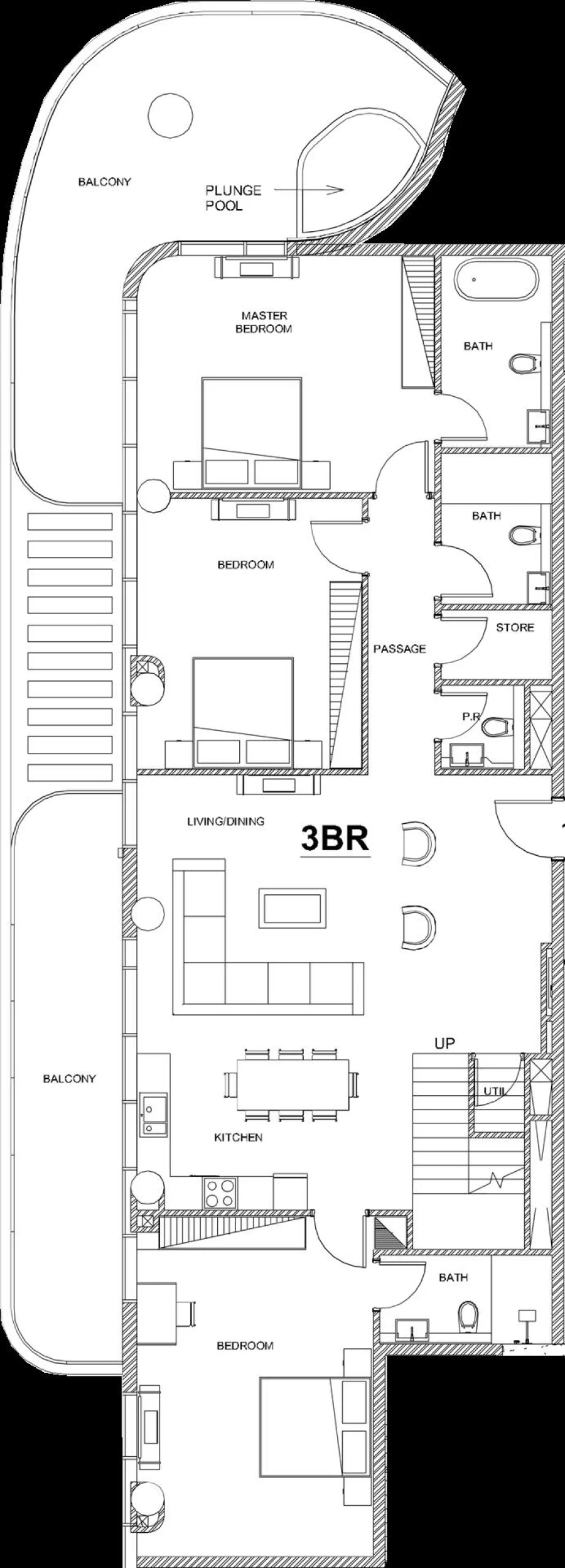 3 BR — 3 Bedroom Duplex