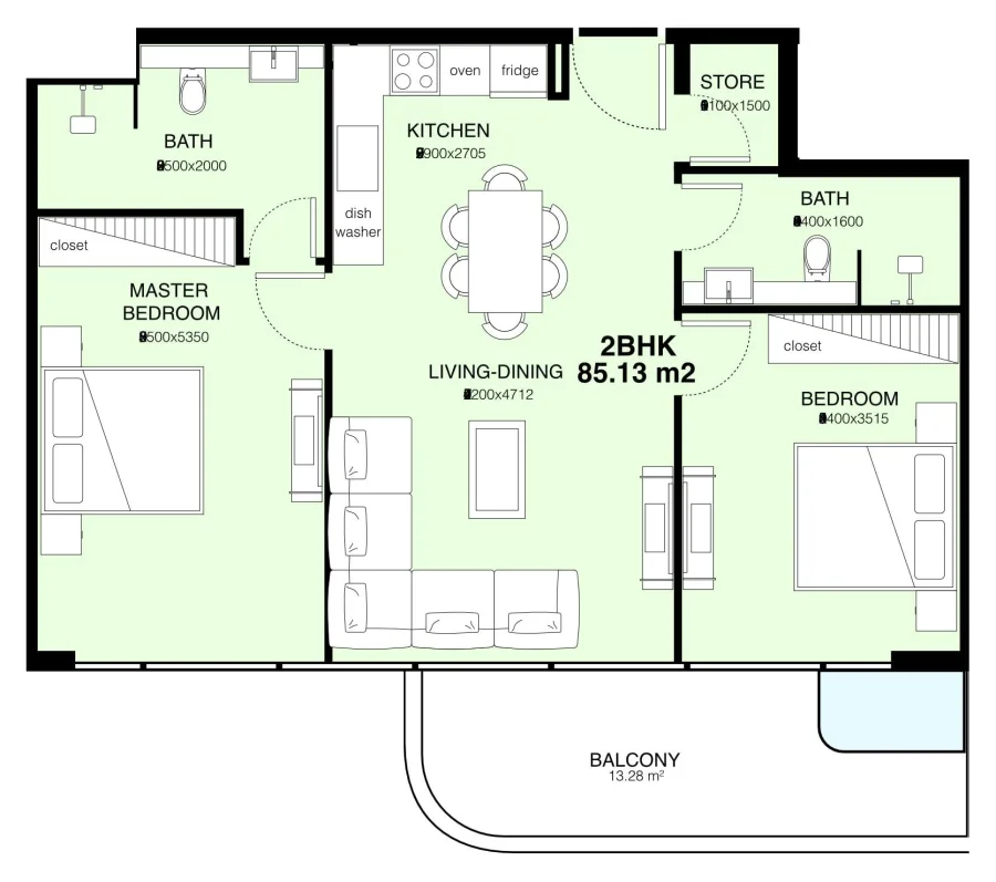 2 BR — 2 BHK