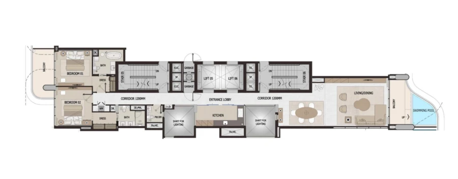 2 BR — 2 Bedroom Type 2F Wing A