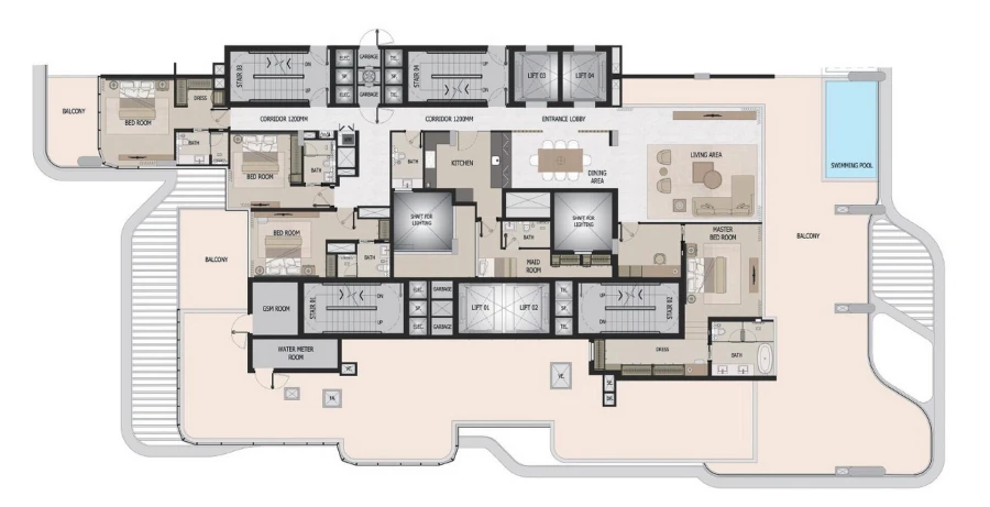 4 BR — 4 Bedroom Penthouse Wing C