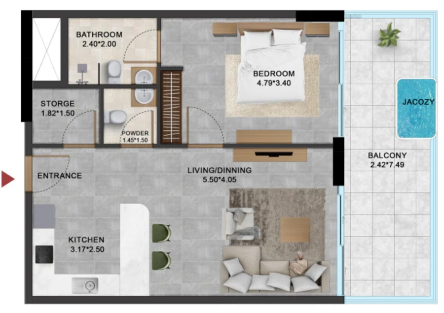 1 BR — 1 Bedroom Type 1