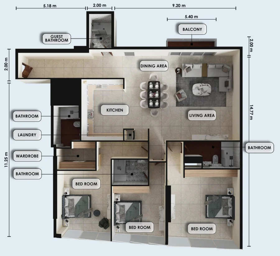 3 BR — 3 Bedrooms