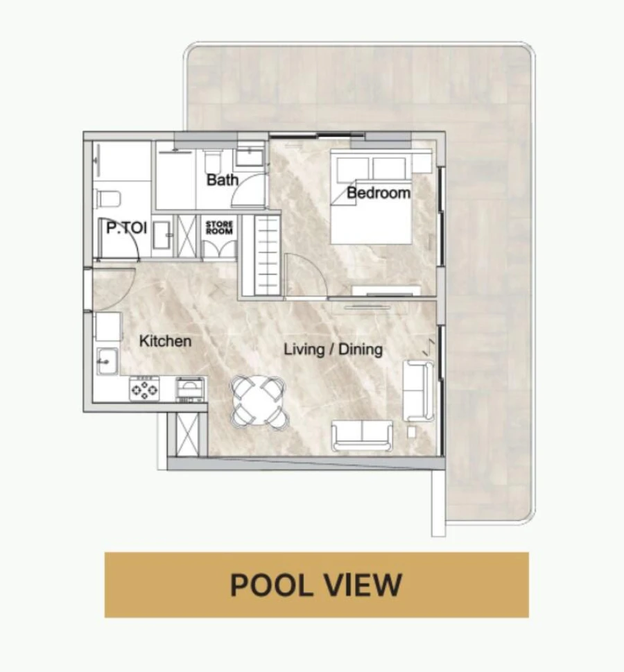 1 BR — 1 Bedroom Pool View